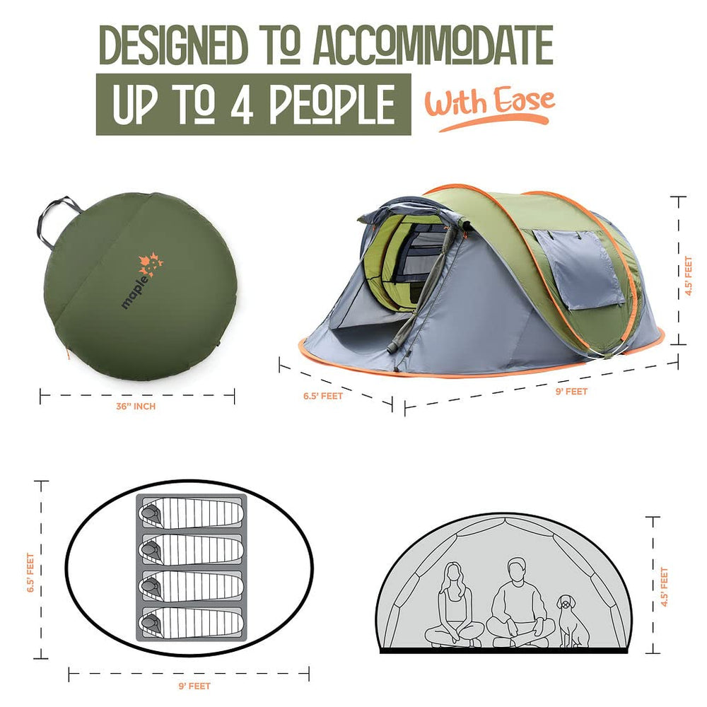 Maple99 tent interior offers ample space for 3–4 campers with sleeping bags.