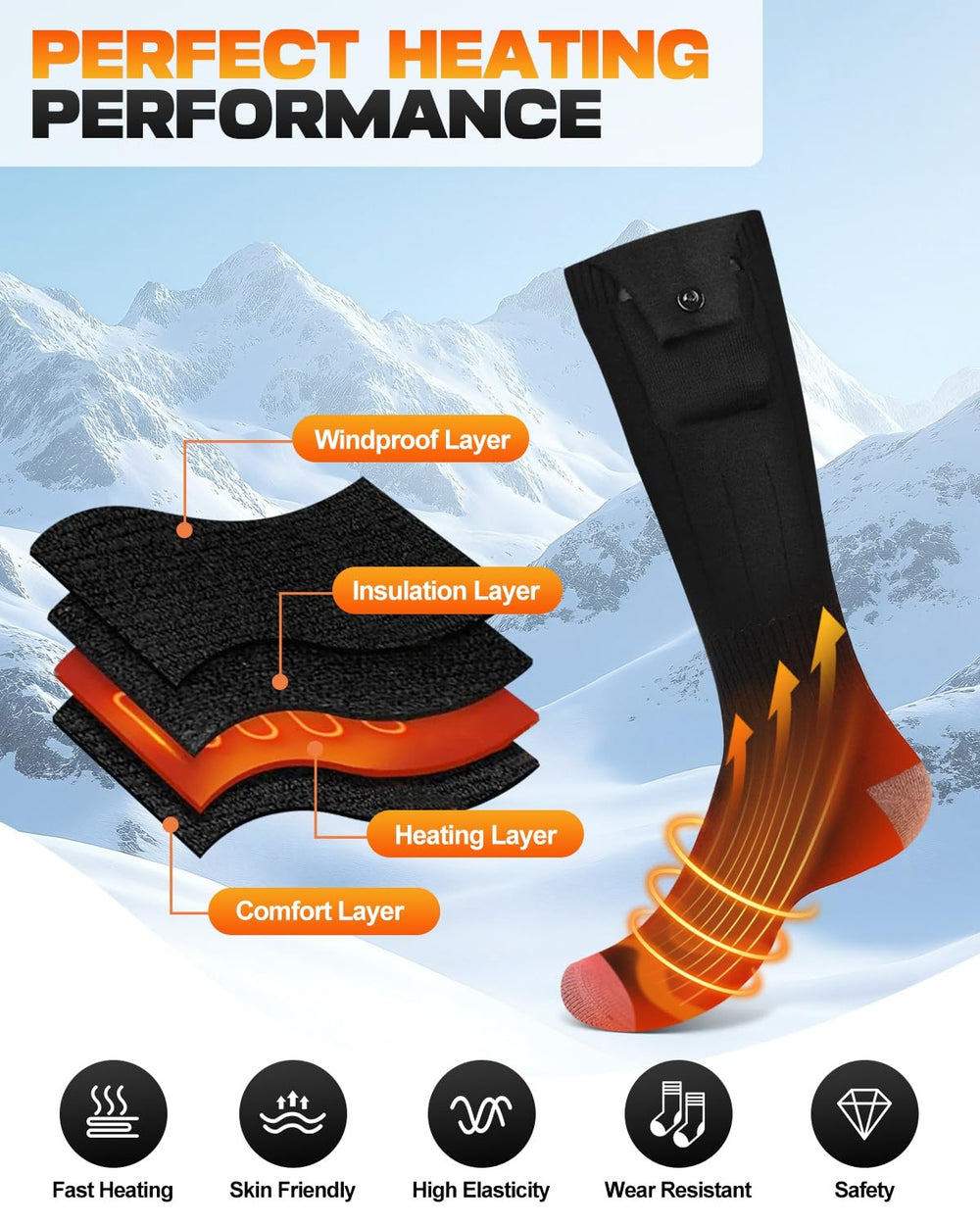 Maraiss heated socks heat up within seconds for immediate warmth.
