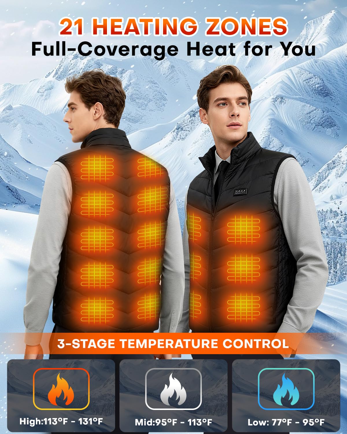 Maraiss heated vest back view showing full back coverage for comfort.
