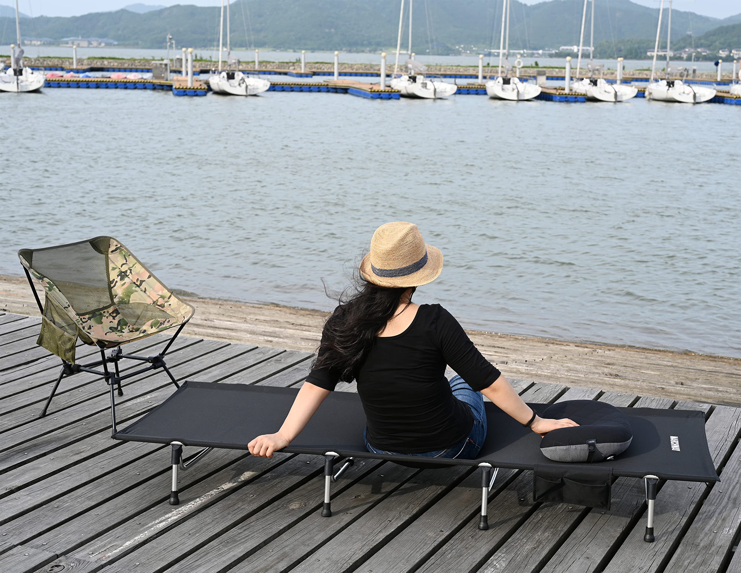 Marchway camping cot full-length setup shows stable frame for all-night comfort.
