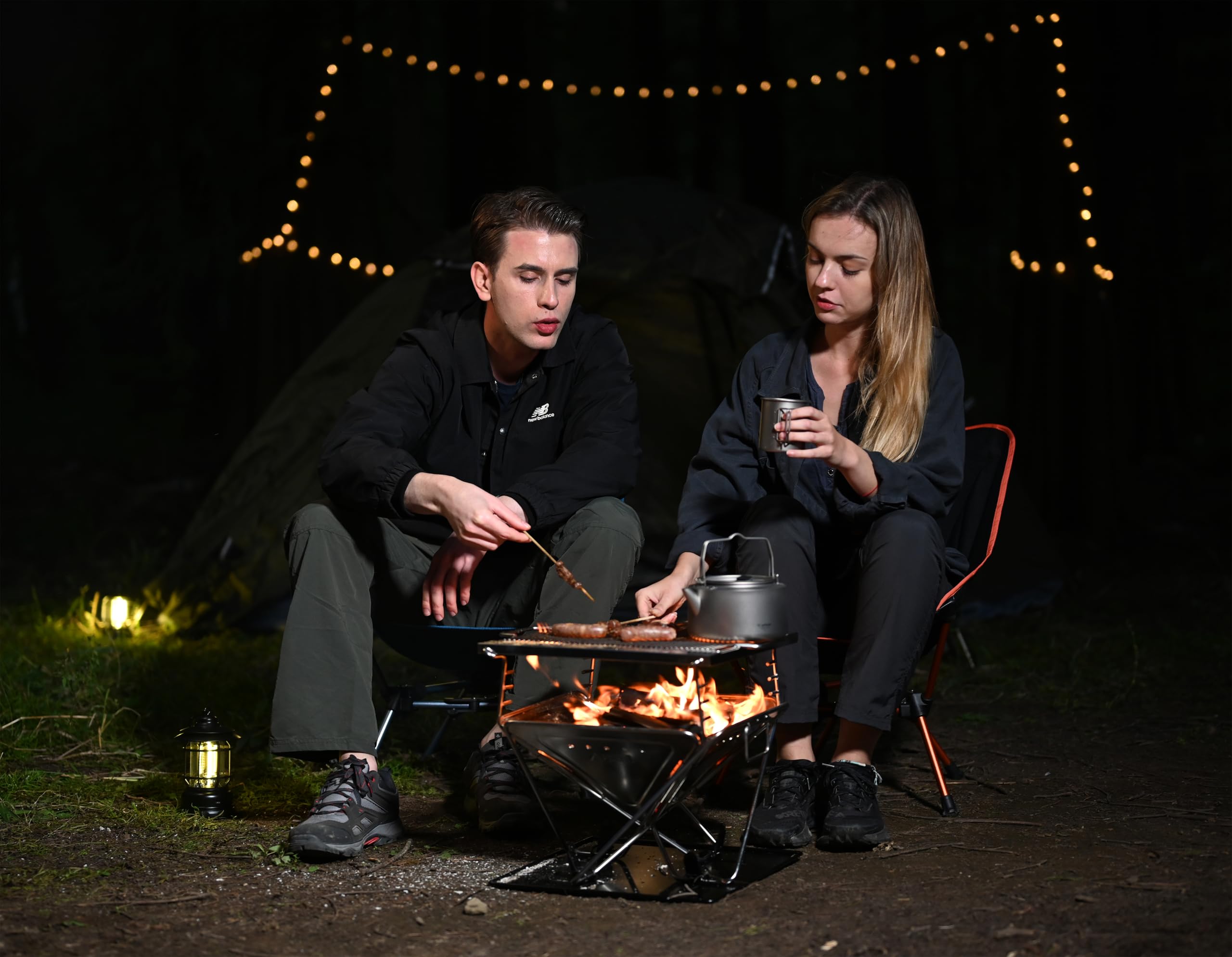 MARCHWAY travel-ready chair beside backpack, ready for hiking or festival days.