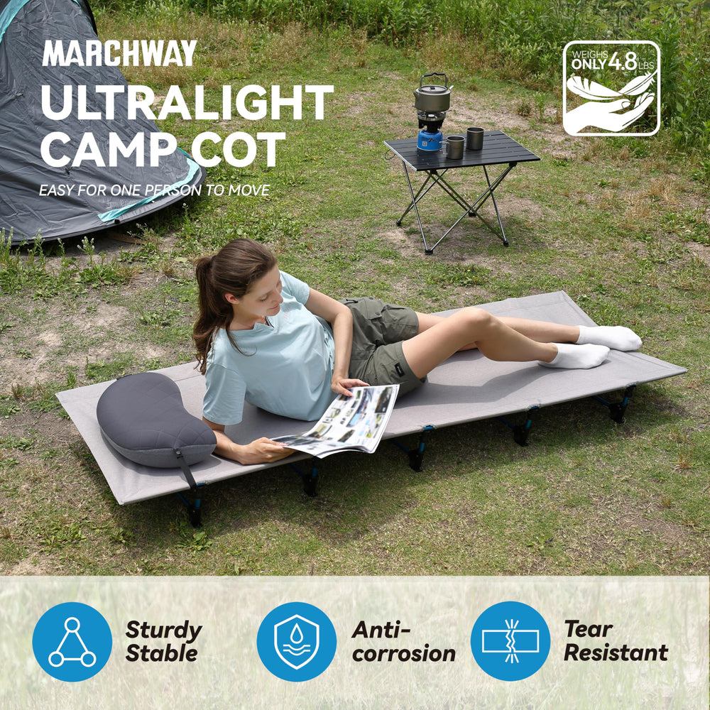 MARCHWAY cot with aircraft-grade aluminum legs supports 275 pounds