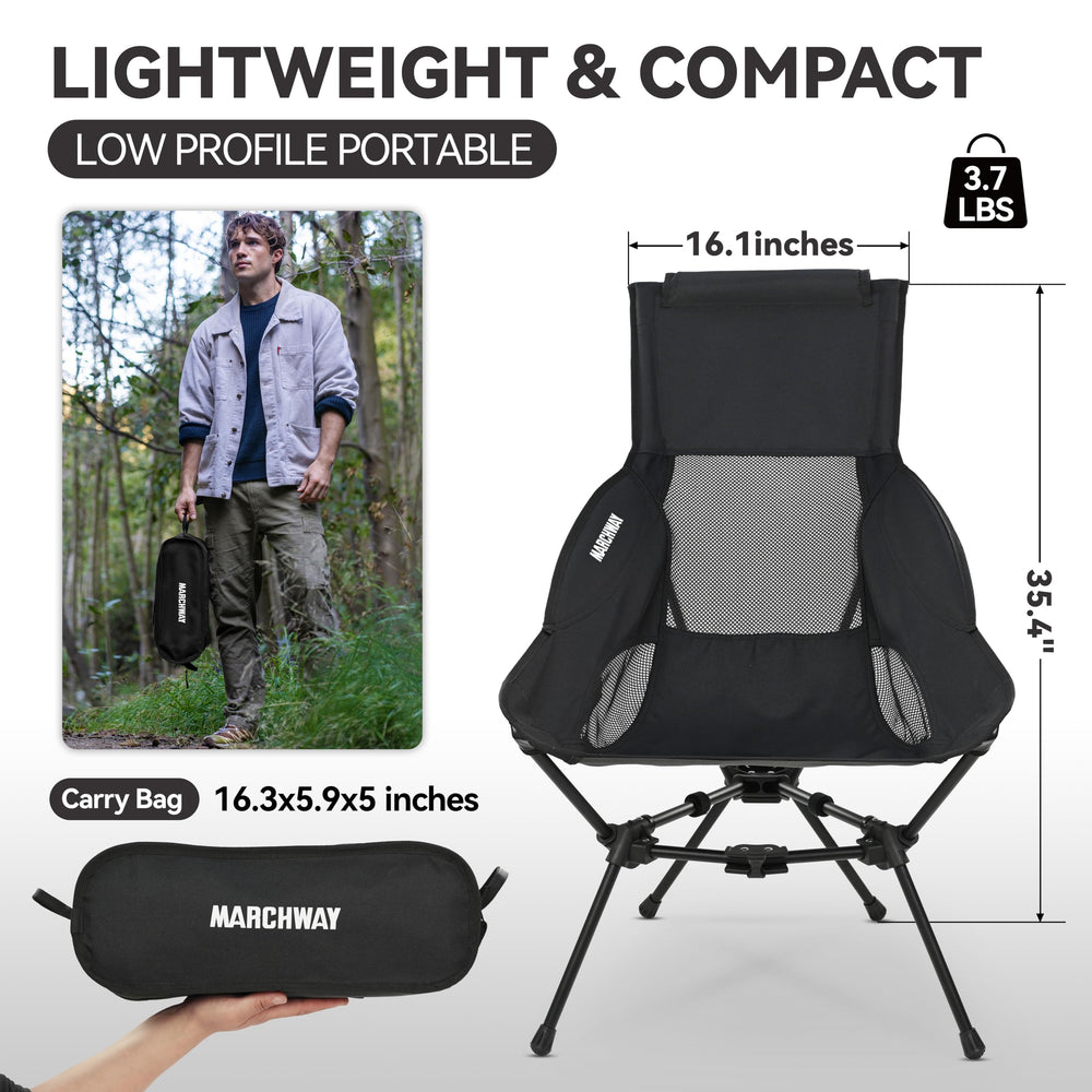 MARCHWAY folded chair in carry bag shows compact portability for trips