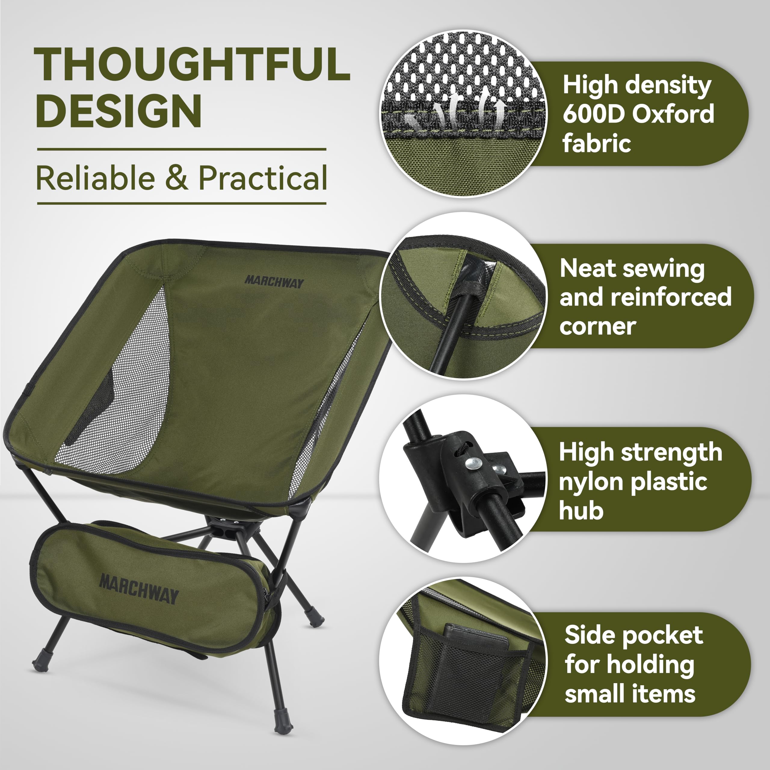 MARCHWAY comfort-seat chair features ripstop polyester and ergonomic tilt for relaxed lounging.