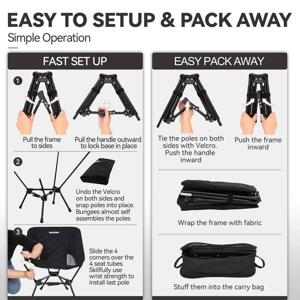 MARCHWAY chair in festival setup highlights breathable fabric and comfort.
