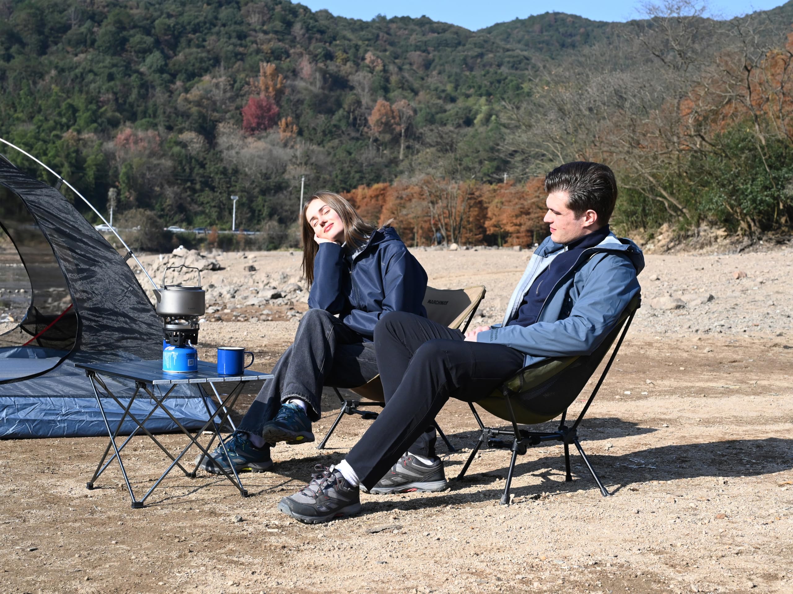 MARCHWAY green-color chair demonstrates compact, portable seating for beach and camp trips.