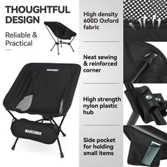 MARCHWAY low-back chair in backpacking scenario shows portability.