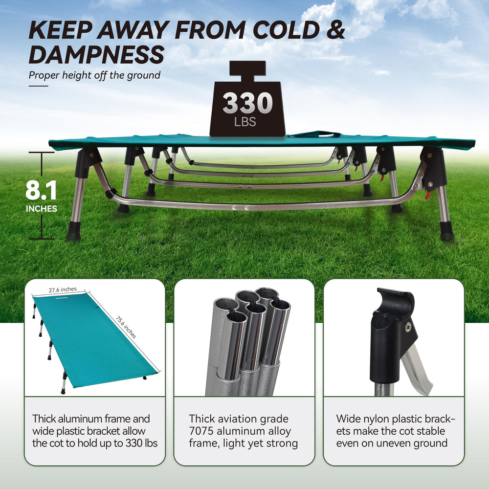 MARCHWAY blue cot folded in its compact bag for easy carry