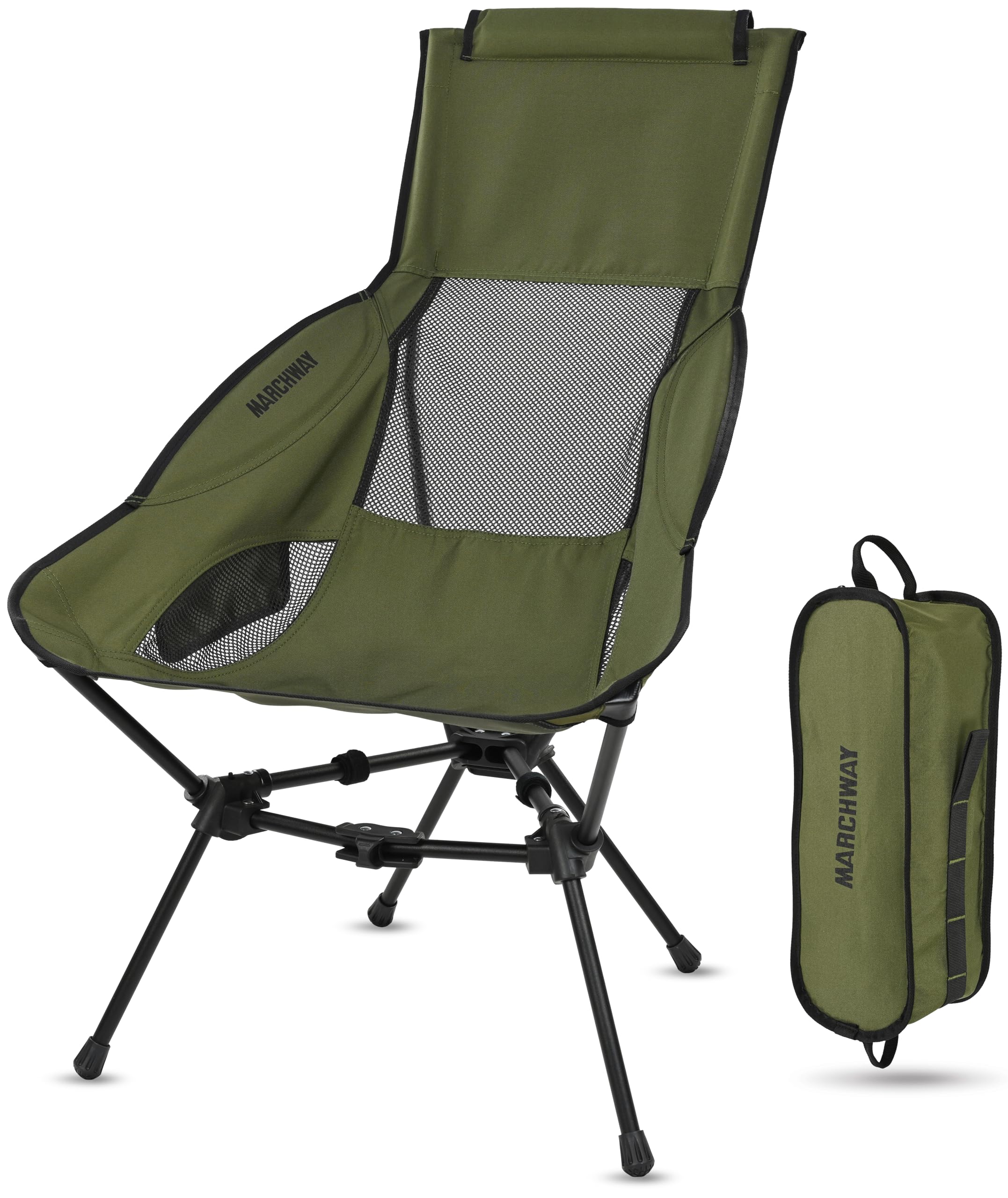 MARCHWAY lightweight folding high-back chair ready for setup, ideal for quick outdoor seating.