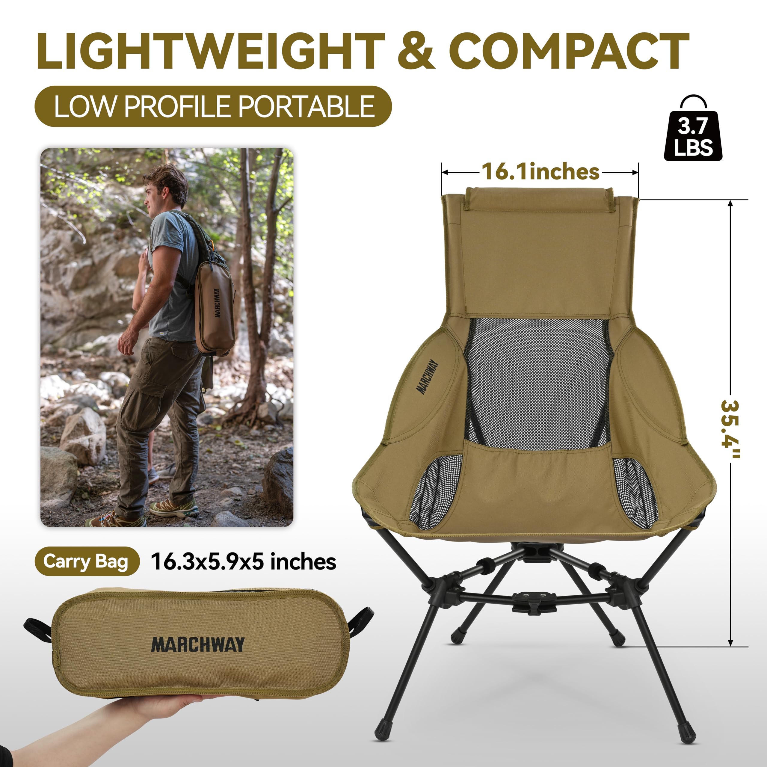 MARCHWAY triangular-base stability keeps you steady on uneven ground.