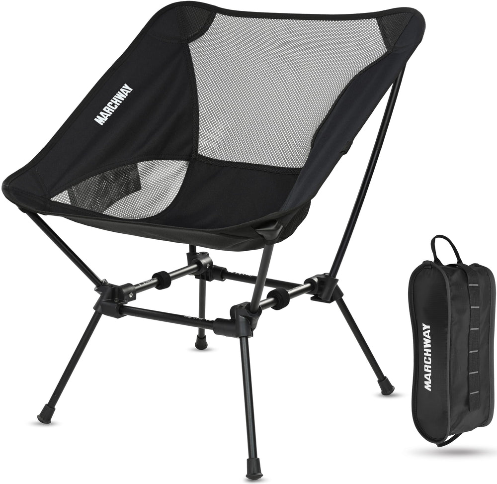 MARCHWAY Ultralight Folding Camping Chair folded in carrying bag for ultralight travel.