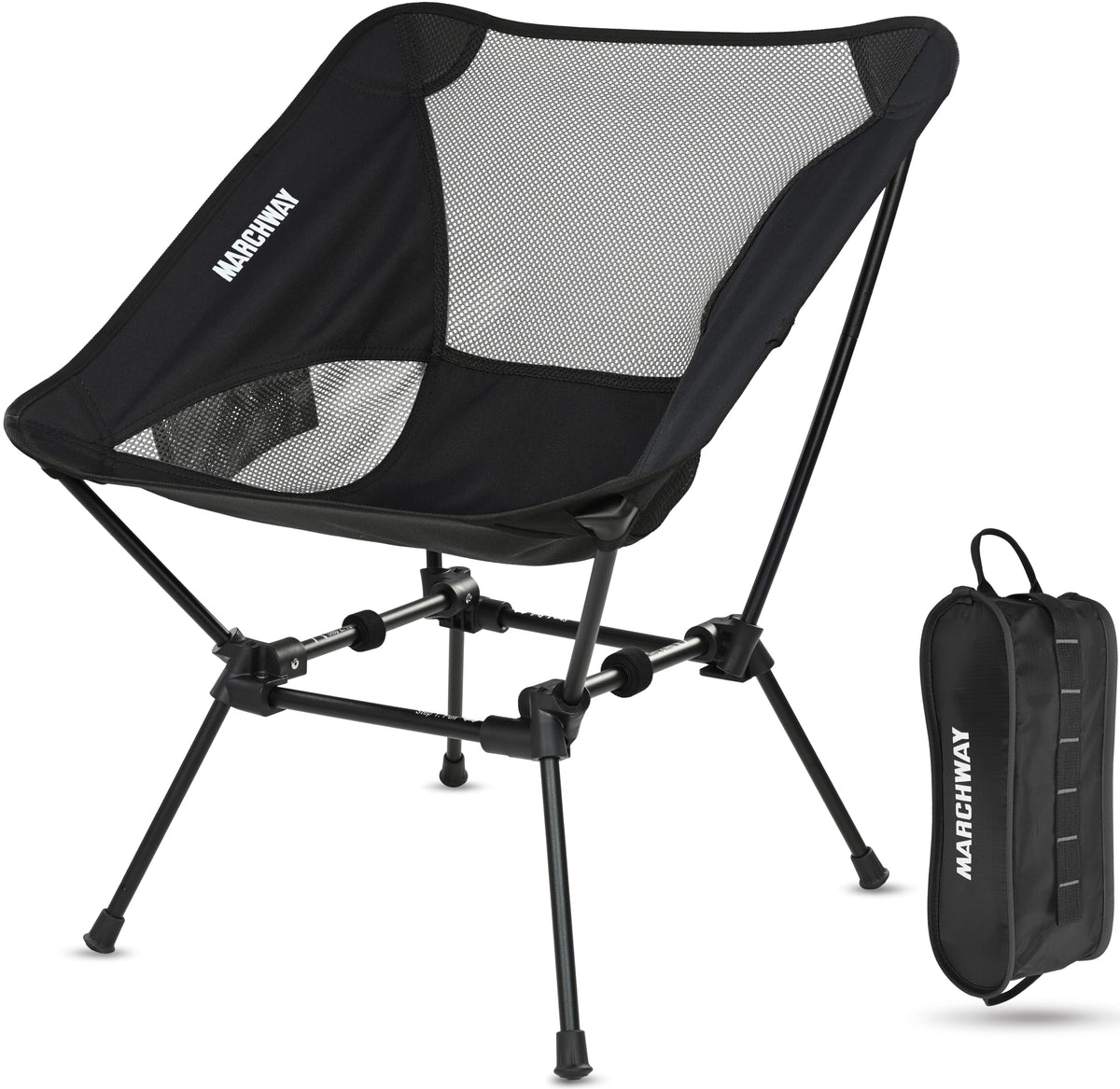 MARCHWAY Ultralight Folding Camping Chair folded in carrying bag for ultralight travel.