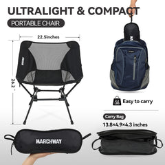 MARCHWAY Ultralight Folding Camping Chair stable base on uneven ground for balanced seating.