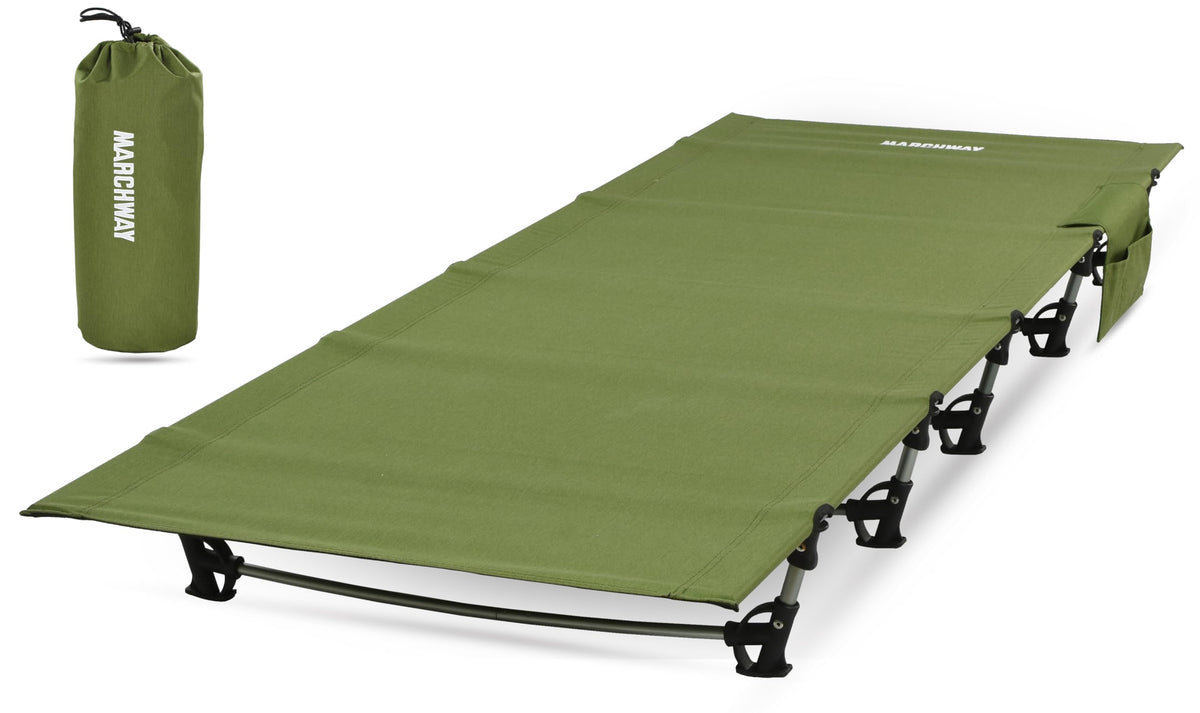 MARCHWAY ultralight folding cot army green setup offers quick, portable sleep for campers