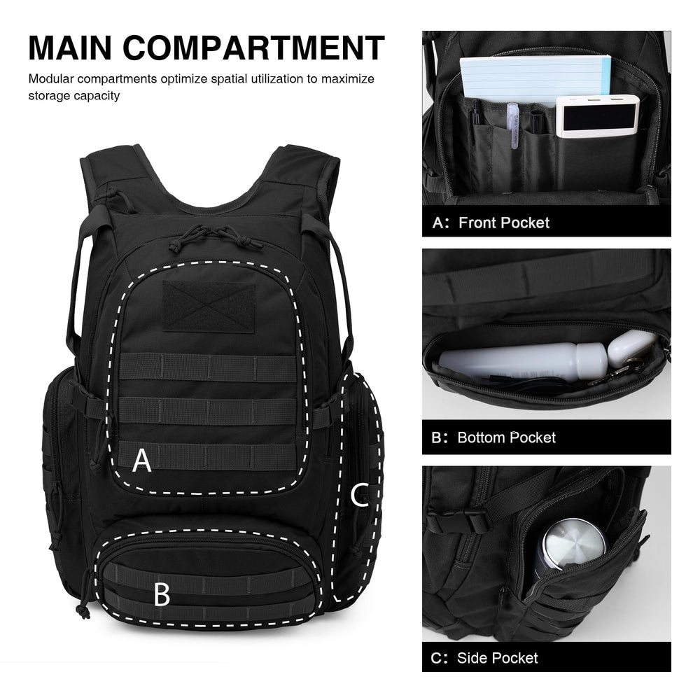 Mardingtop 25L tactical backpack back panel highlighting padded comfort for long days.