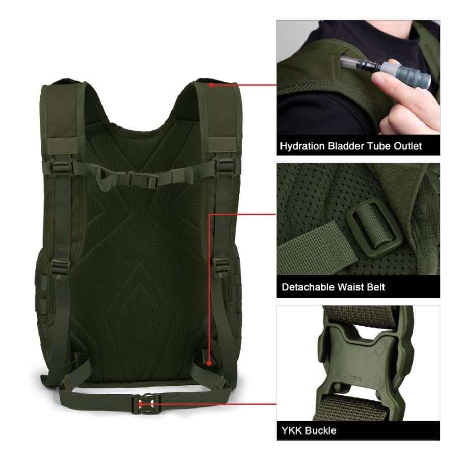 Mardingtop 25L tactical backpack MOLLE system—expandable gear compatibility for modular equipment.