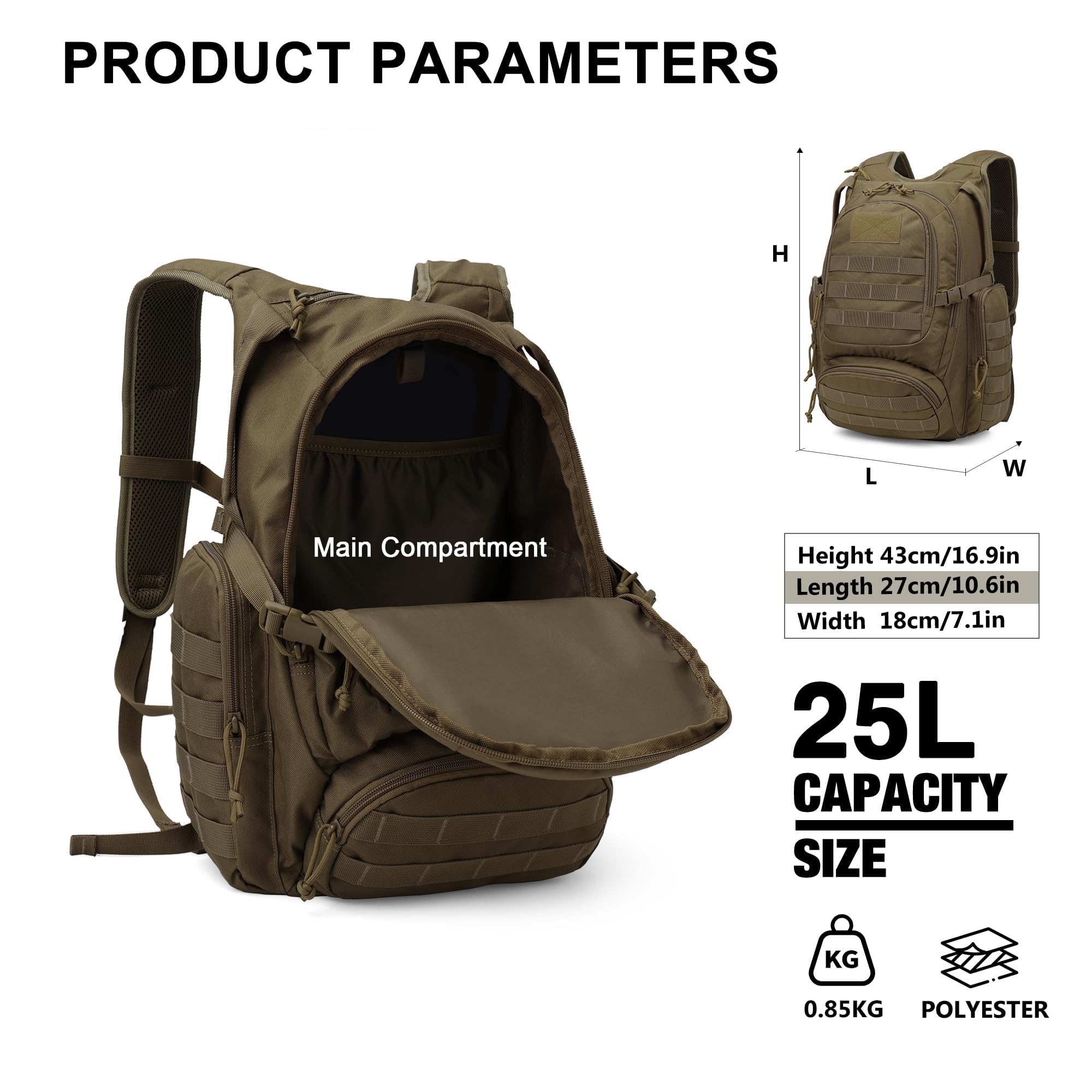 Mardingtop 25L tactical backpack side pockets for quick-access gear
