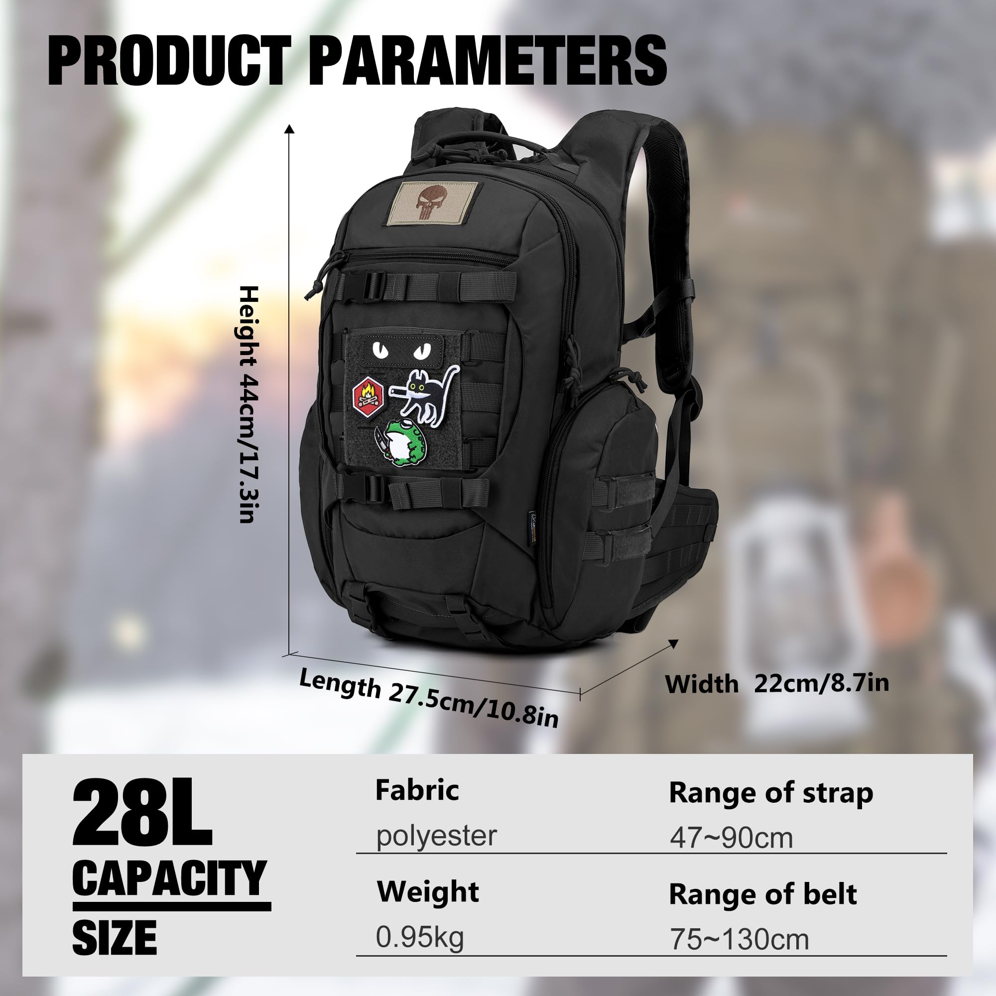 Mardingtop 28L tactical backpack side-MOLLE detail for gear attachment.