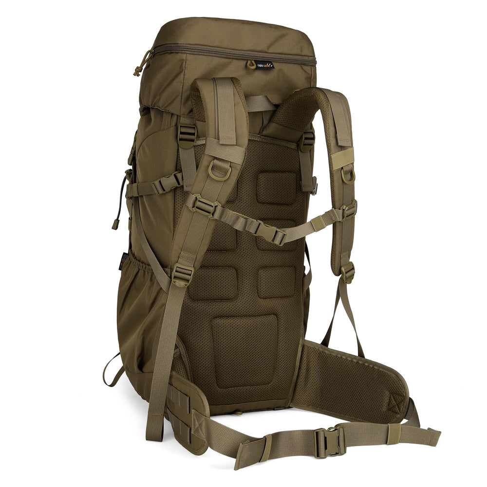 Mardingtop 50L hiking survival backpack side view highlights MOLLE webbing for extra gear