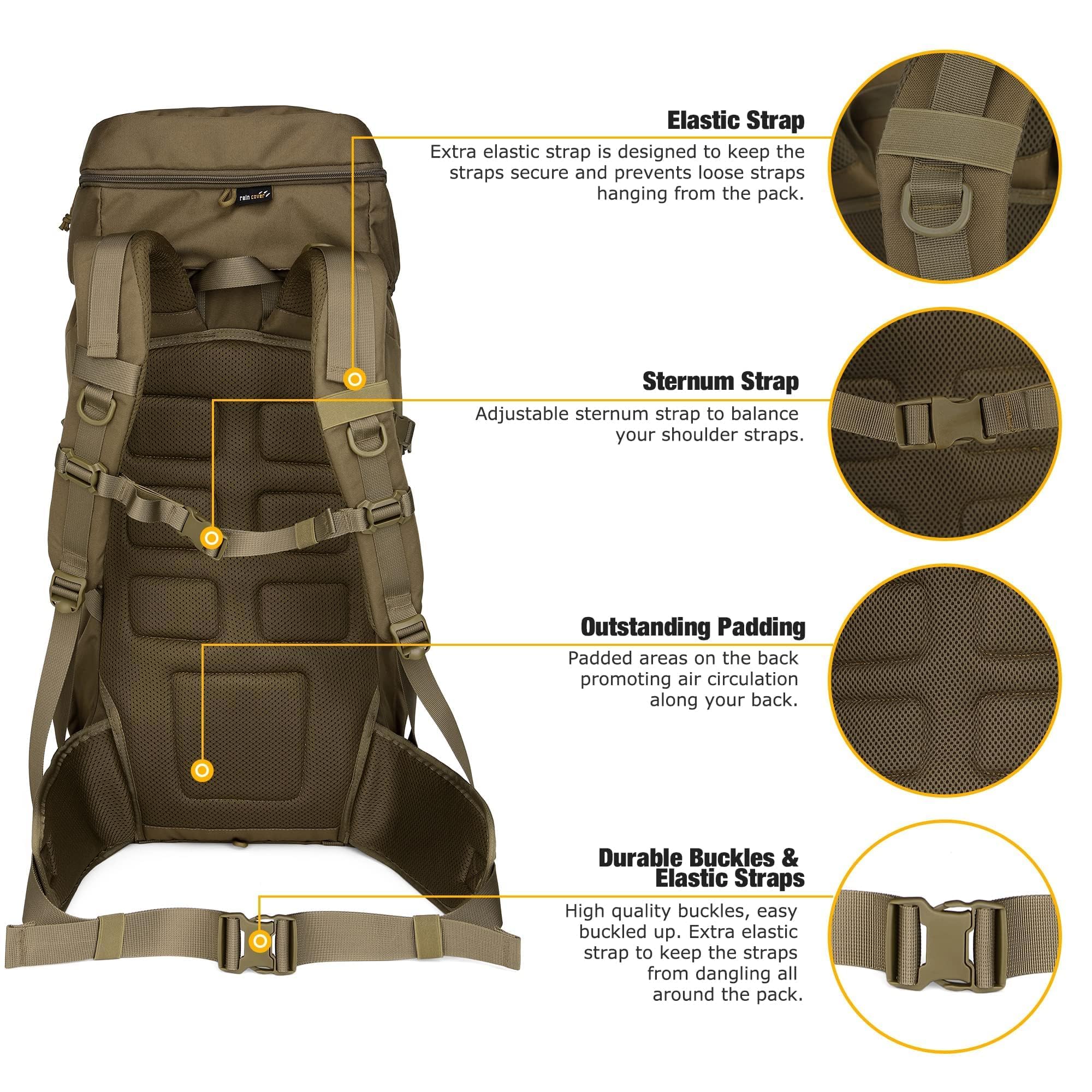 Mardingtop 50L hiking survival backpack adjustable straps provide ergonomic support