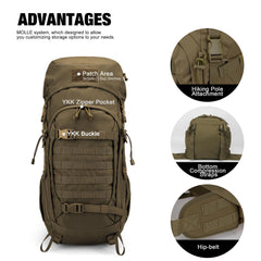 Mardingtop 50L hiking survival backpack hydration compartment accommodates a 5L bladder
