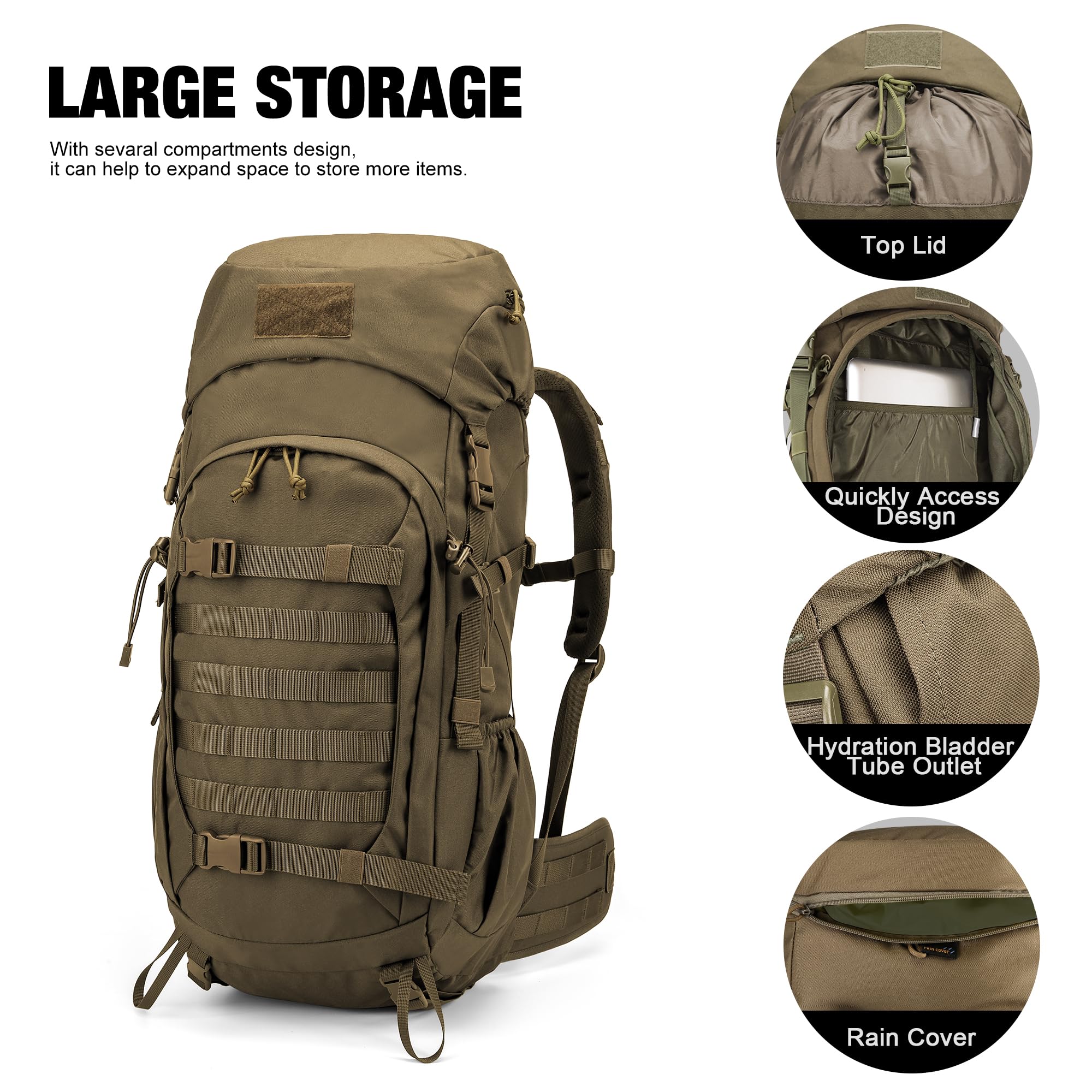 Mardingtop 50L hiking survival backpack laptop compartment fits up to 15.6-inch laptops