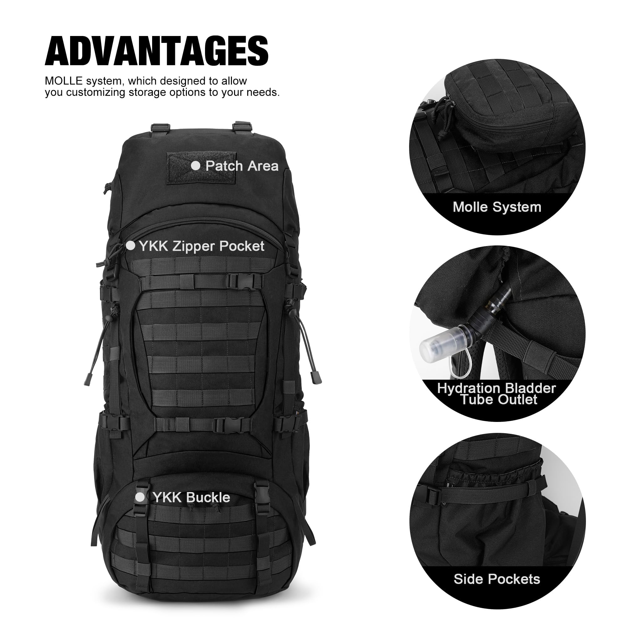 Mardingtop 70L MOLLE design allows attaching pouches and tools for easy access.