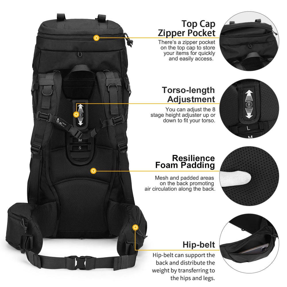 Mardingtop 70L adjustable torso and hip belt provide a customizable, comfortable fit.