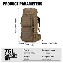 Mardingtop 75L Cordura side view highlights balanced load distribution for long treks.