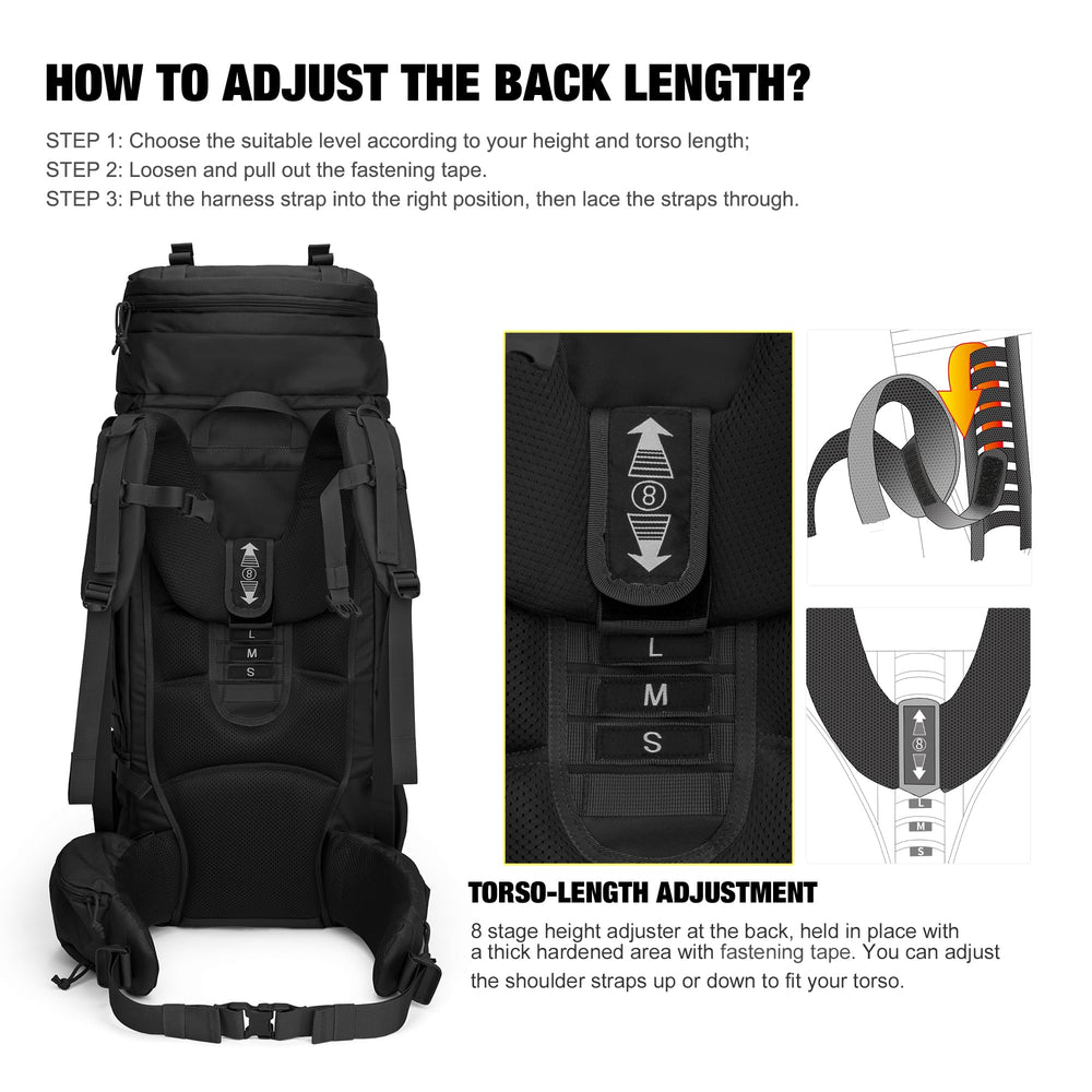 Mardingtop 75L MOLLE hiking backpack chest strap stabilizes heavy loads on trails