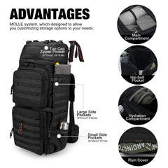 Mardingtop 75L MOLLE hiking backpack hydration compartment supports easy 3L bladder access
