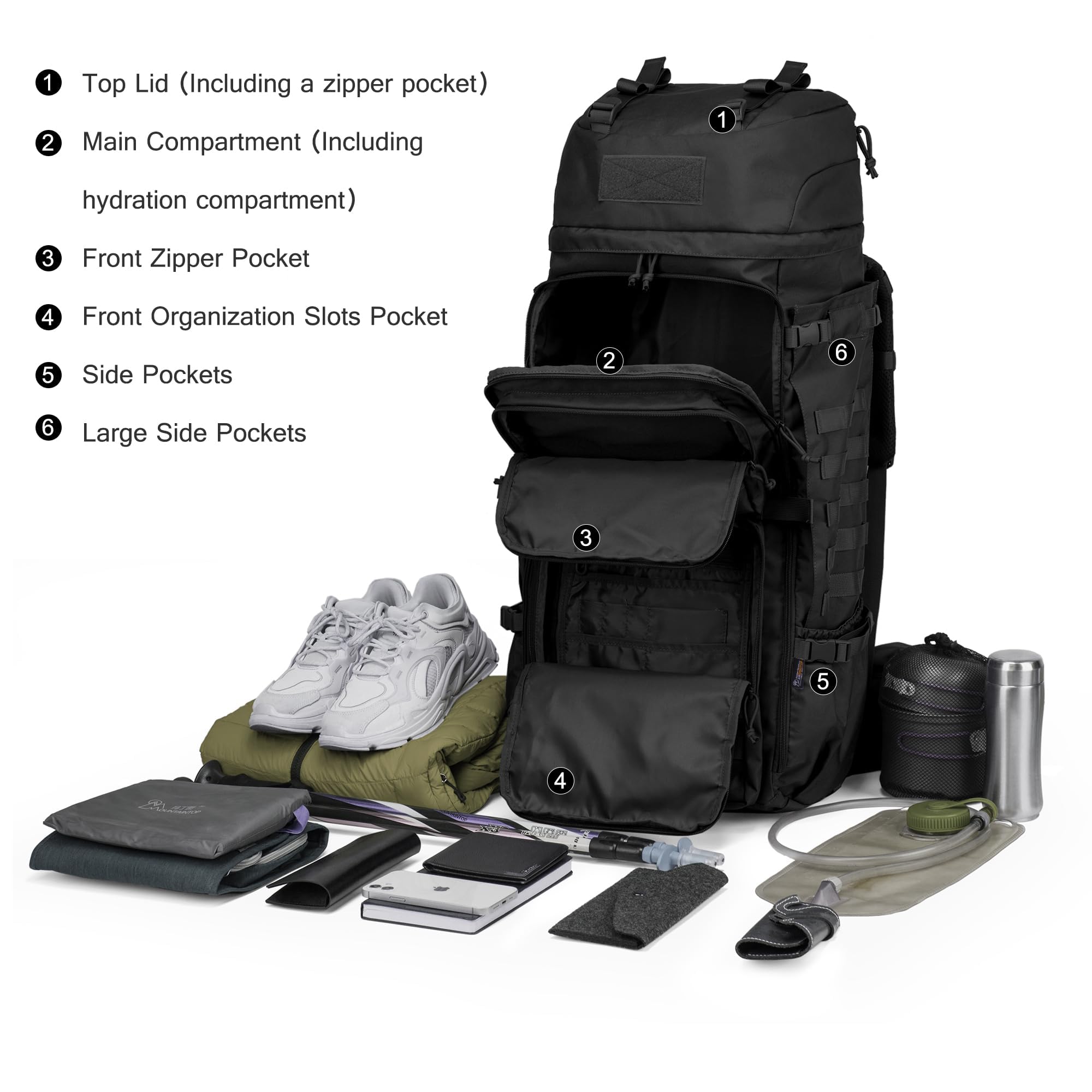 Mardingtop 75L MOLLE hiking backpack MOLLE webbing for attaching gear and essentials