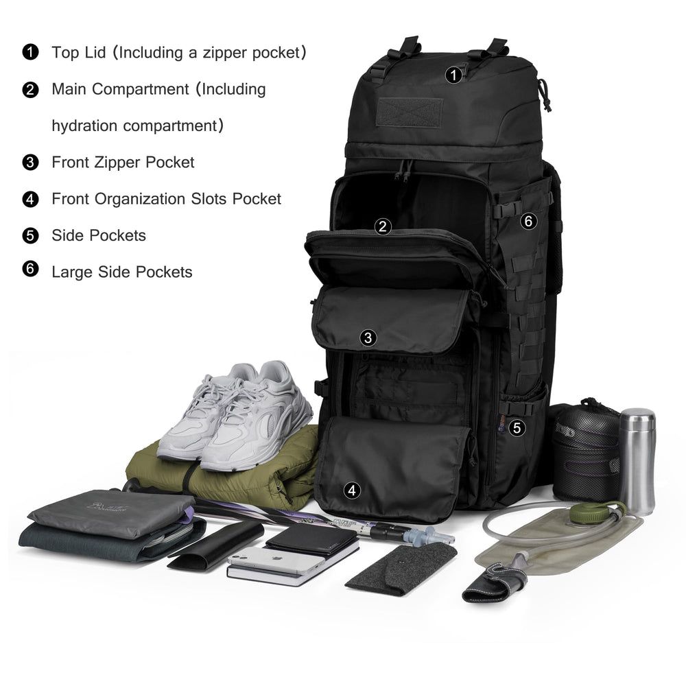 Mardingtop 75L MOLLE hiking backpack MOLLE webbing for attaching gear and essentials