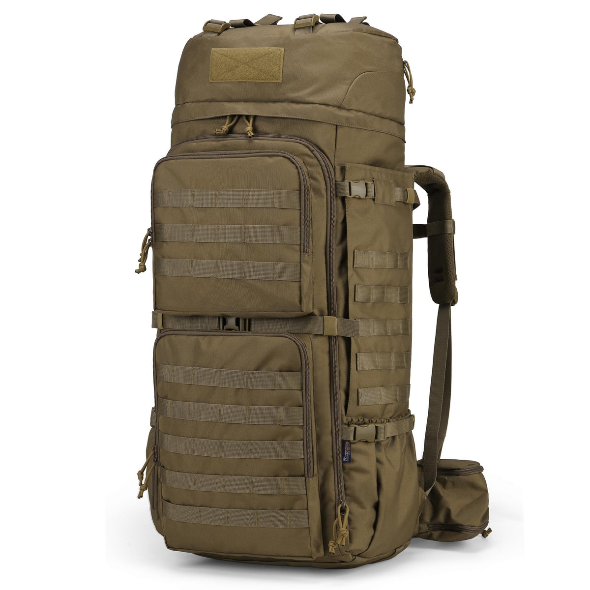 Mardingtop 75L MOLLE hiking backpack with rain cover for rugged camping and trekking.