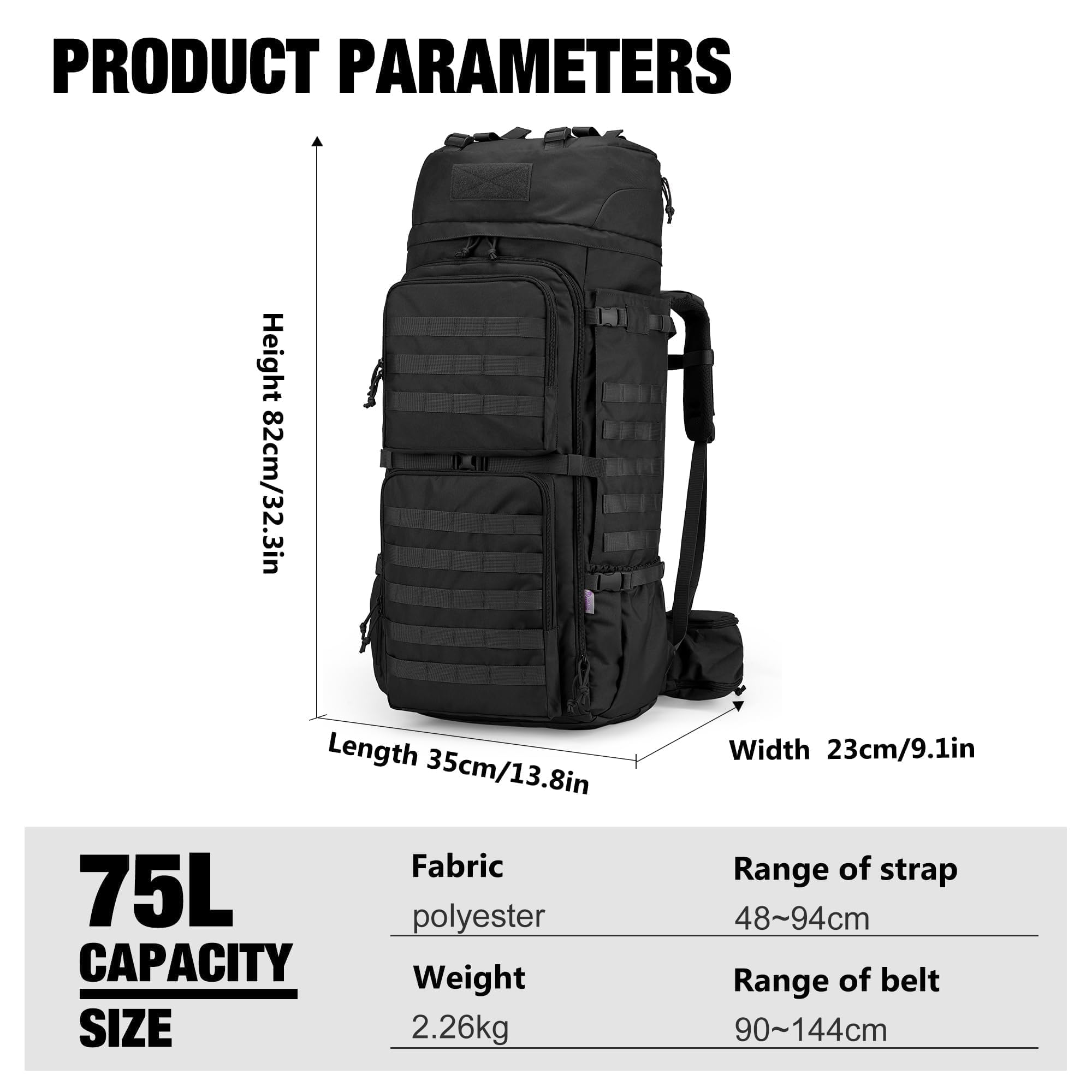 Mardingtop 75L MOLLE hiking backpack side pockets enable quick access to water and gear