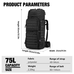 Mardingtop 75L MOLLE hiking backpack side pockets enable quick access to water and gear