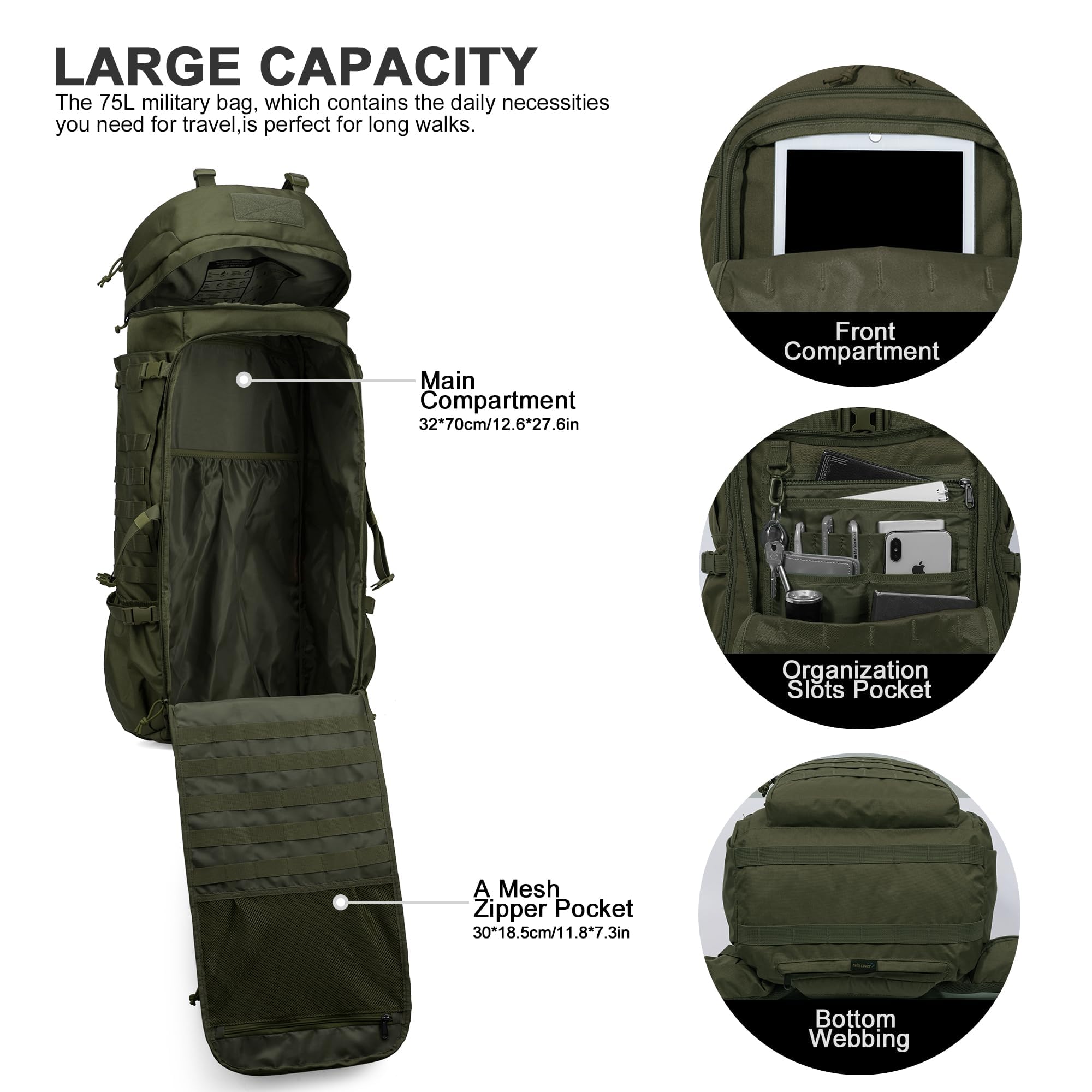 Mardingtop 75L MOLLE rain cover on pack demonstrates weather protection