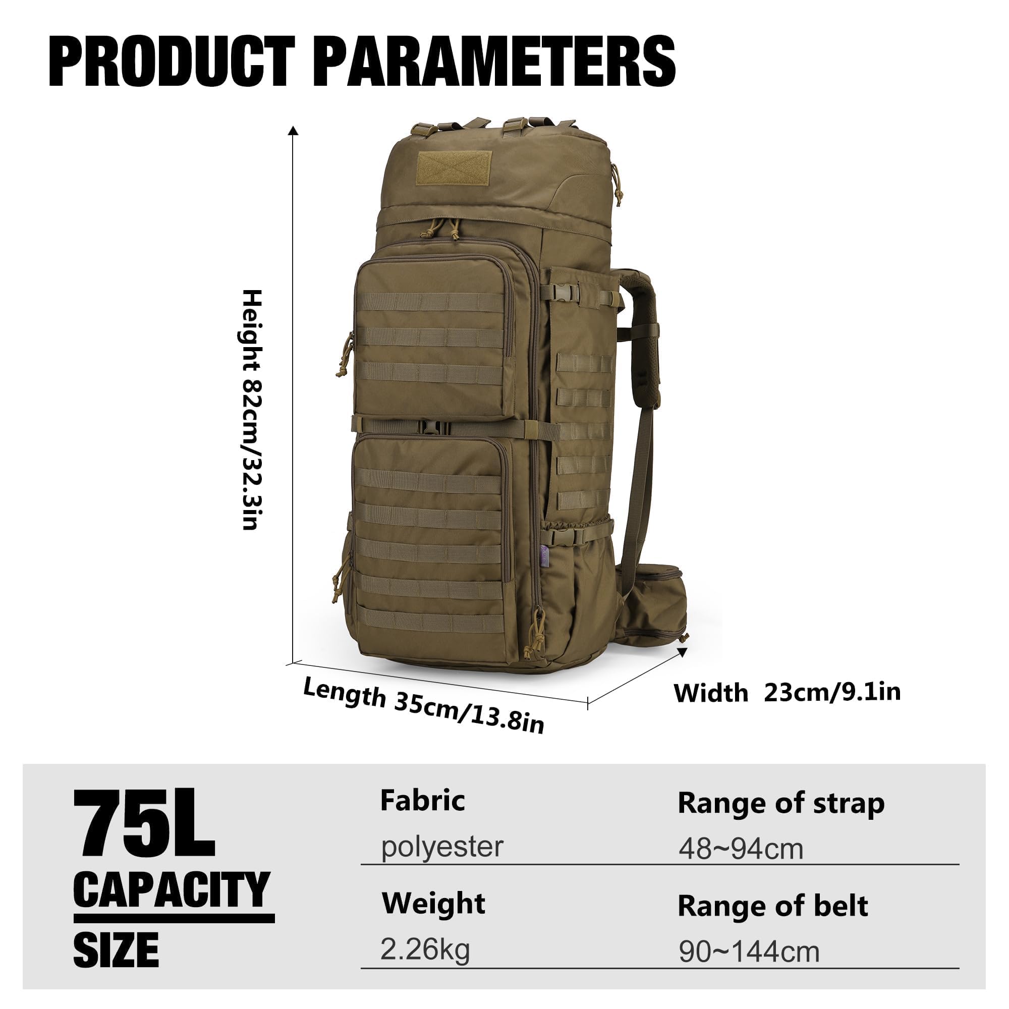 Mardingtop khaki backpack shows sturdy MOLLE webbing for gear attachment.