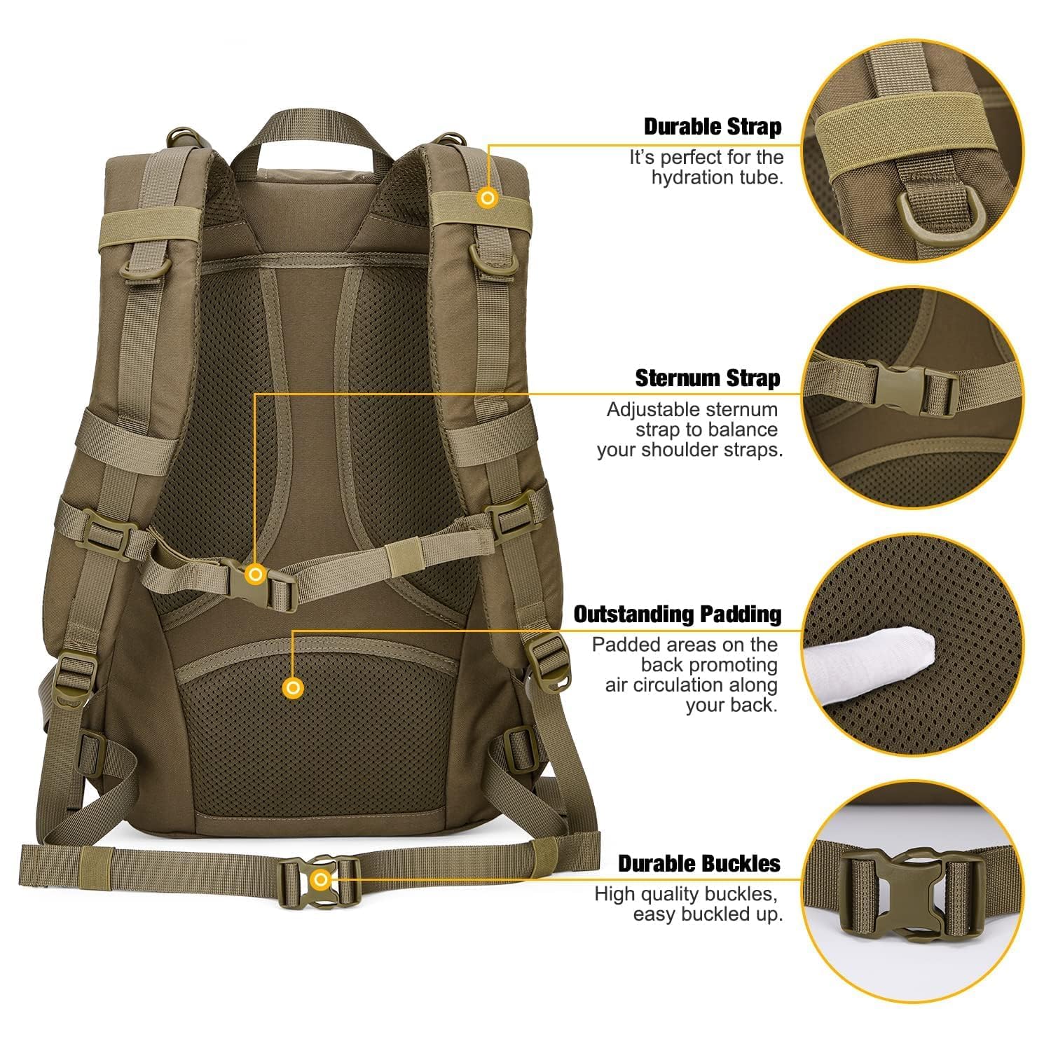 Mardingtop small tactical MOLLE backpack adjustable straps for customized comfort on rides
