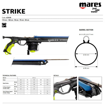 Mares Strike ergonomic handle and horizontal reel provide comfortable control and precise tracking.