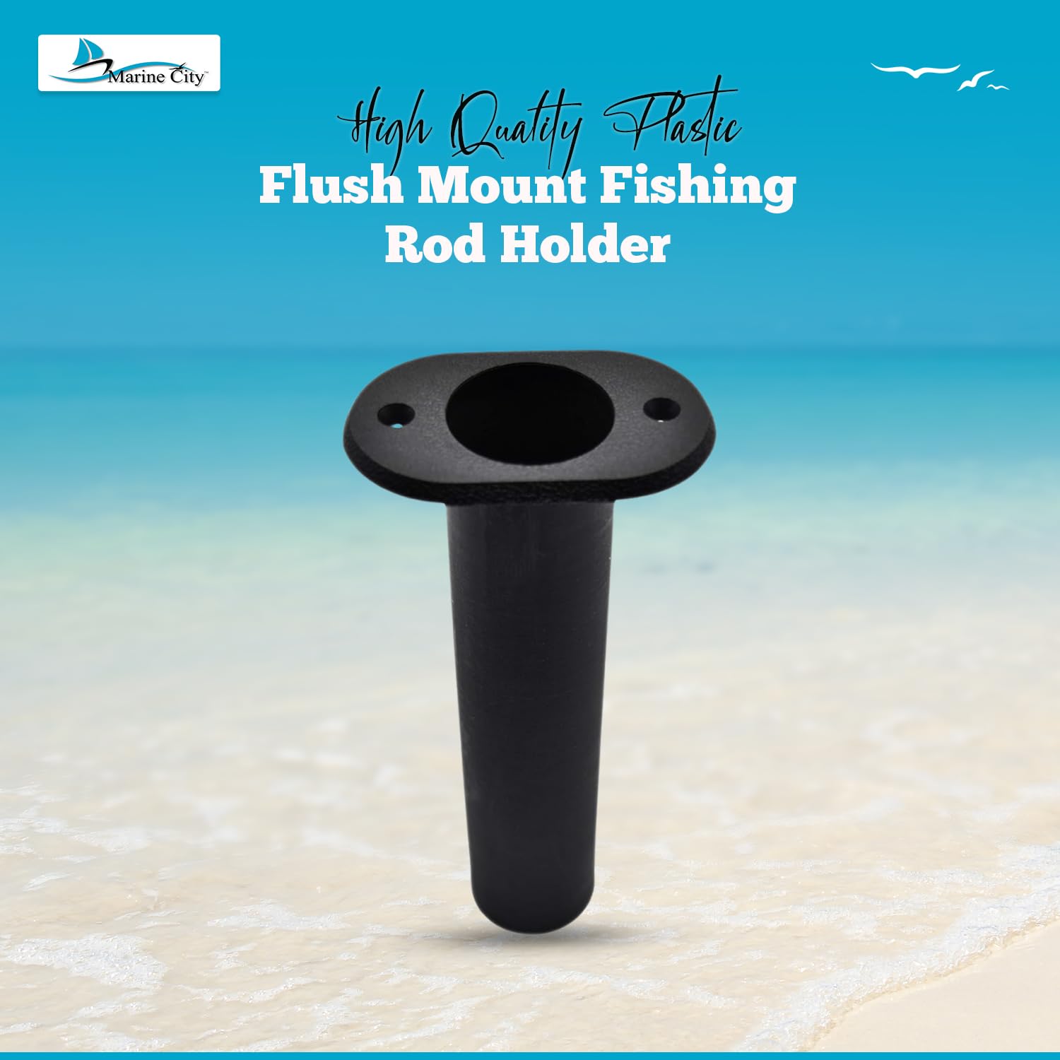 MARINE CITY ABS plastic rod holder in black angle view prevents snagging