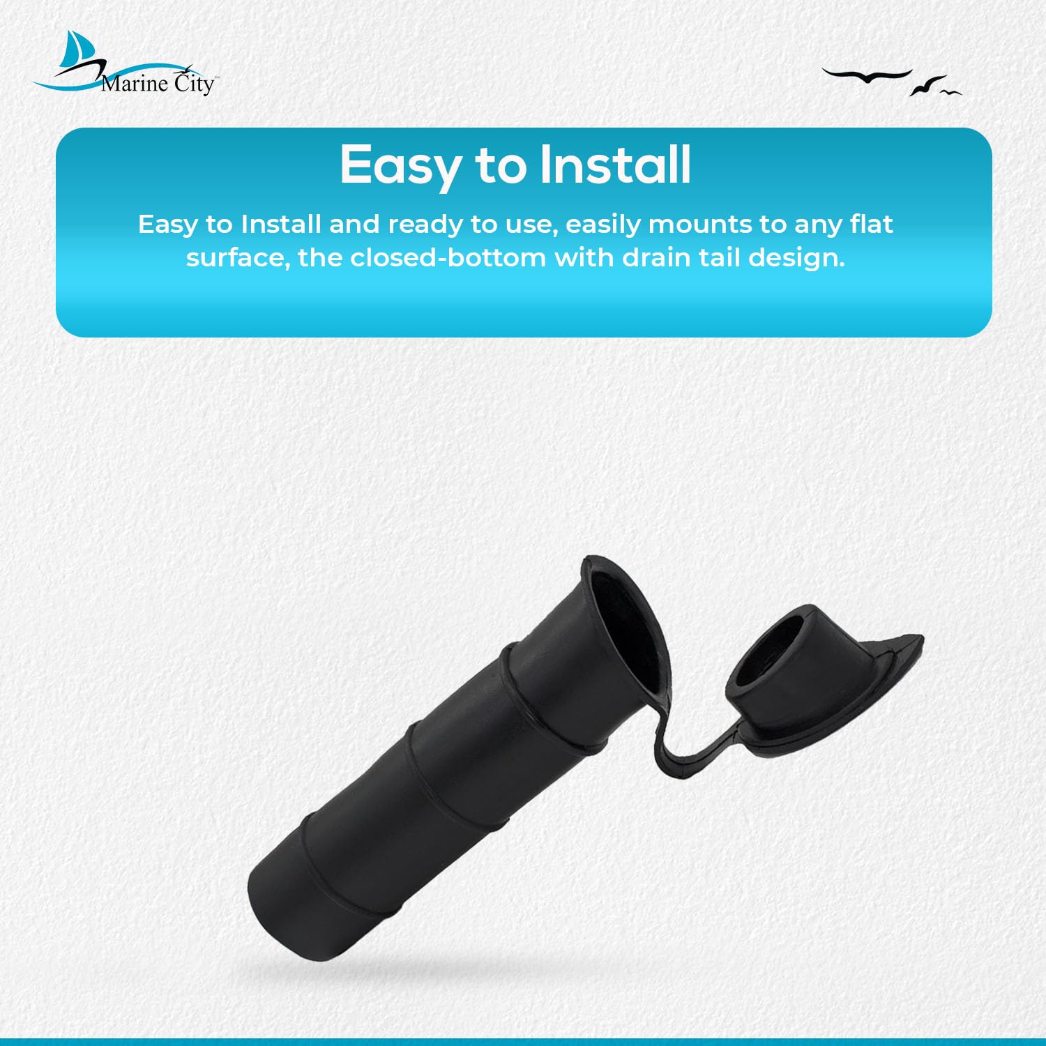 MARINE CITY shows 15-degree angled rod holder for accessible use.