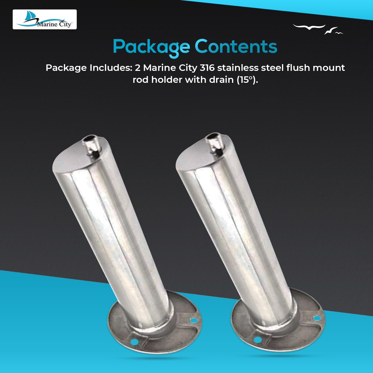 MARINE CITY boat gunnel-mount rod holder ensures stable rod positioning.