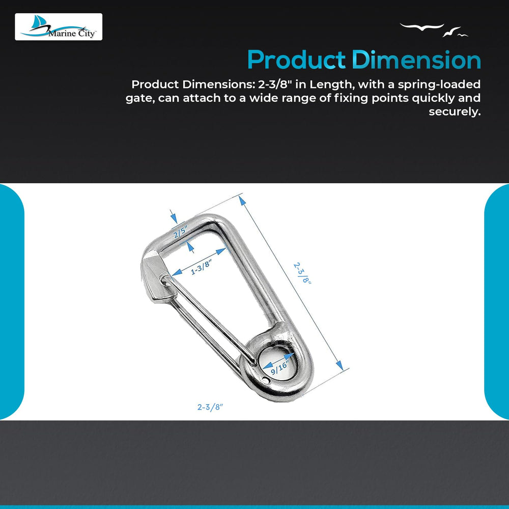 Attach keys, bottles, or cords quickly with Marine City carabiner.