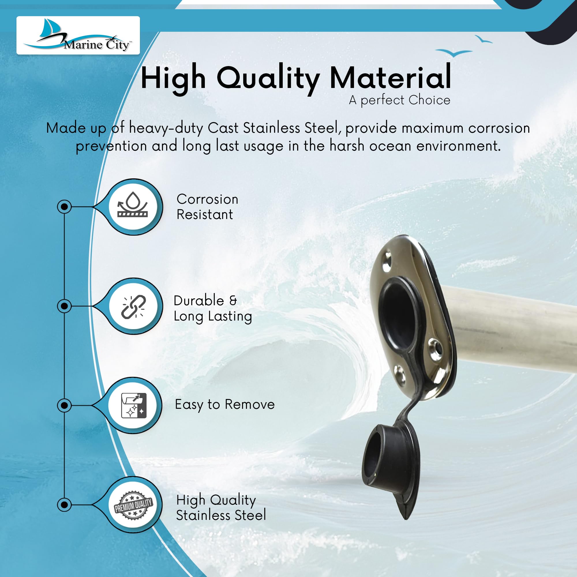 Marine City stainless steel flush mount design offers durable, water-resistant performance.