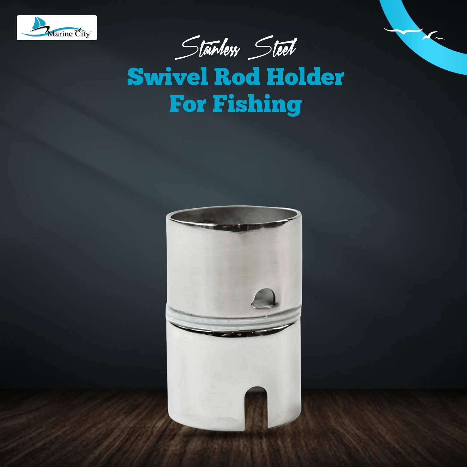 MARINE CITY drop-in swivel design for quick rod setup.