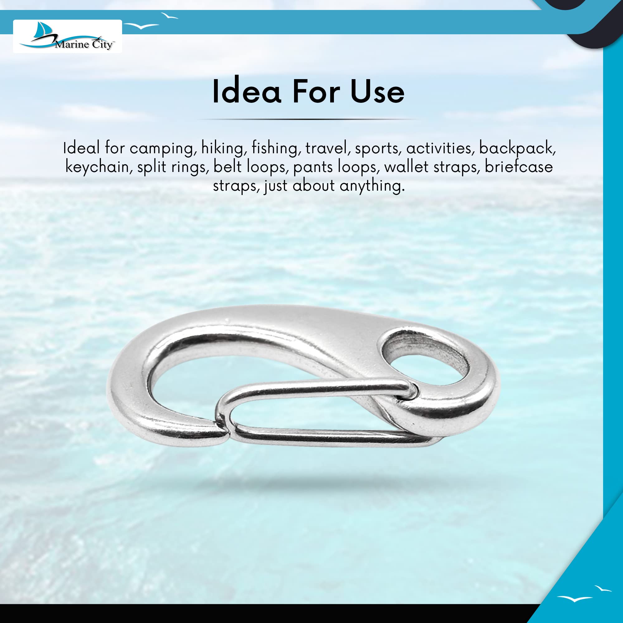 MARINE CITY compact snap hook adds lightweight reliability to travel setups.