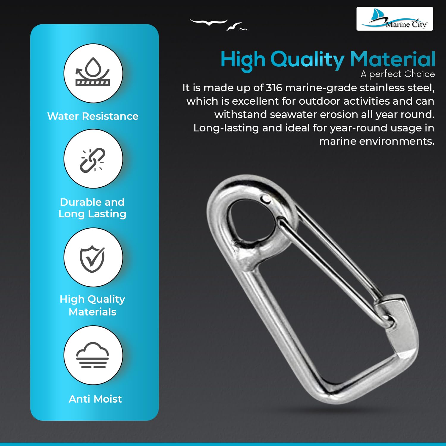2-inch Marine City clip ideal for boating, camping, and hiking gear