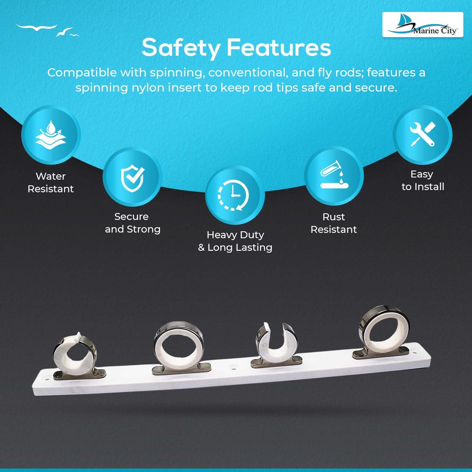 Marine City rod holder dimensions ensure a compact, space-saving marina setup.