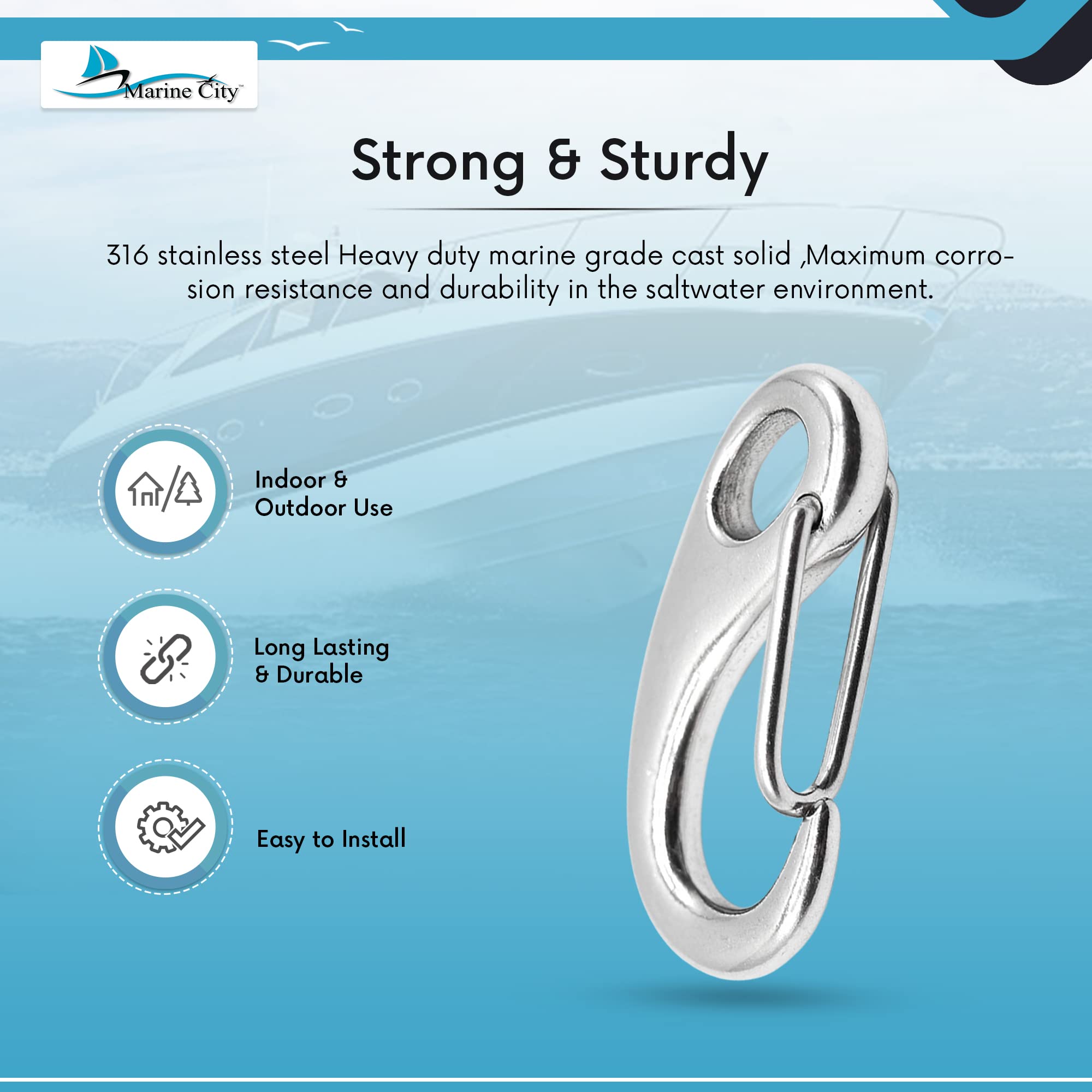 MARINE CITY snap hook ideal for keys, water bottles, and bags on the go.